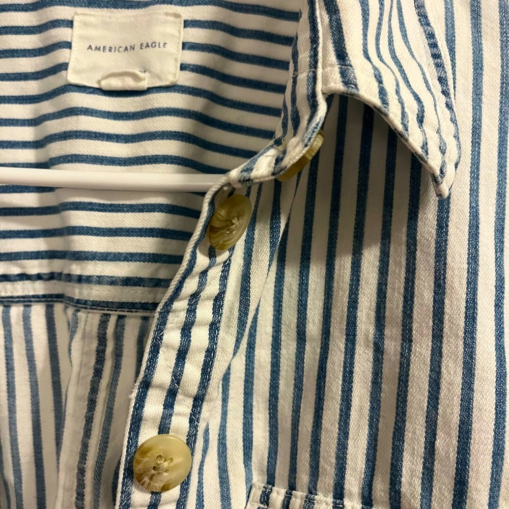 Blue and White Striped American Eagle Button Down